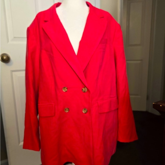Mango MNG Woman’s Coral Double Breasted Blazer Size 4XL Plus NEW Pockets - Picture 1 of 10